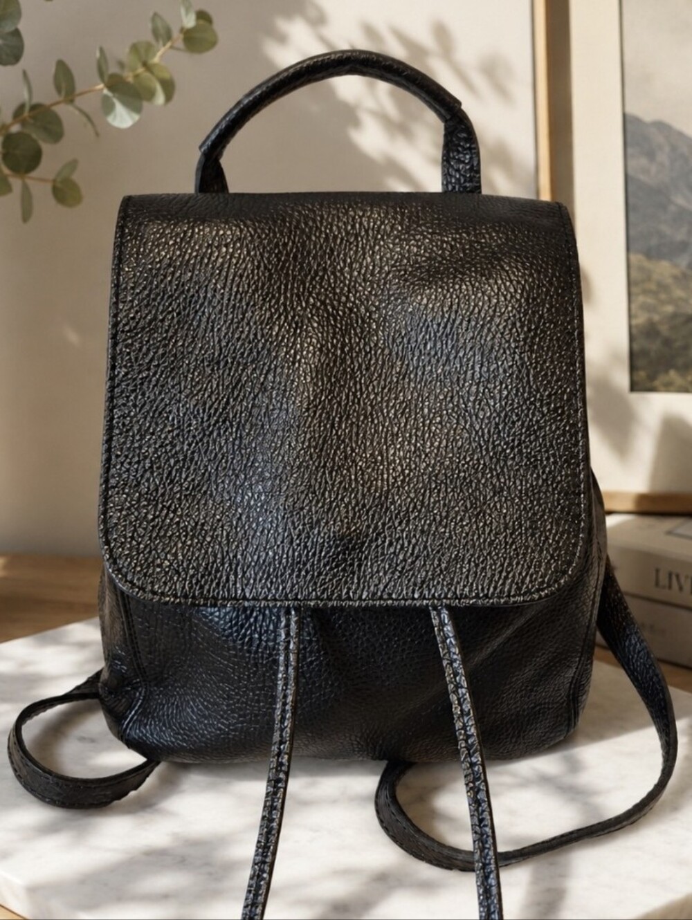 Unica! Firenze Black Leather Backpack Purse Italian Designer Travel Moto Boho